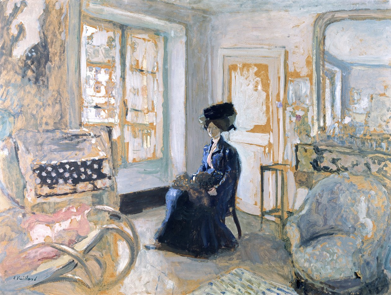 Malli sinisessä mekossa (öljy ja tempera) tekijältä Edouard Vuillard