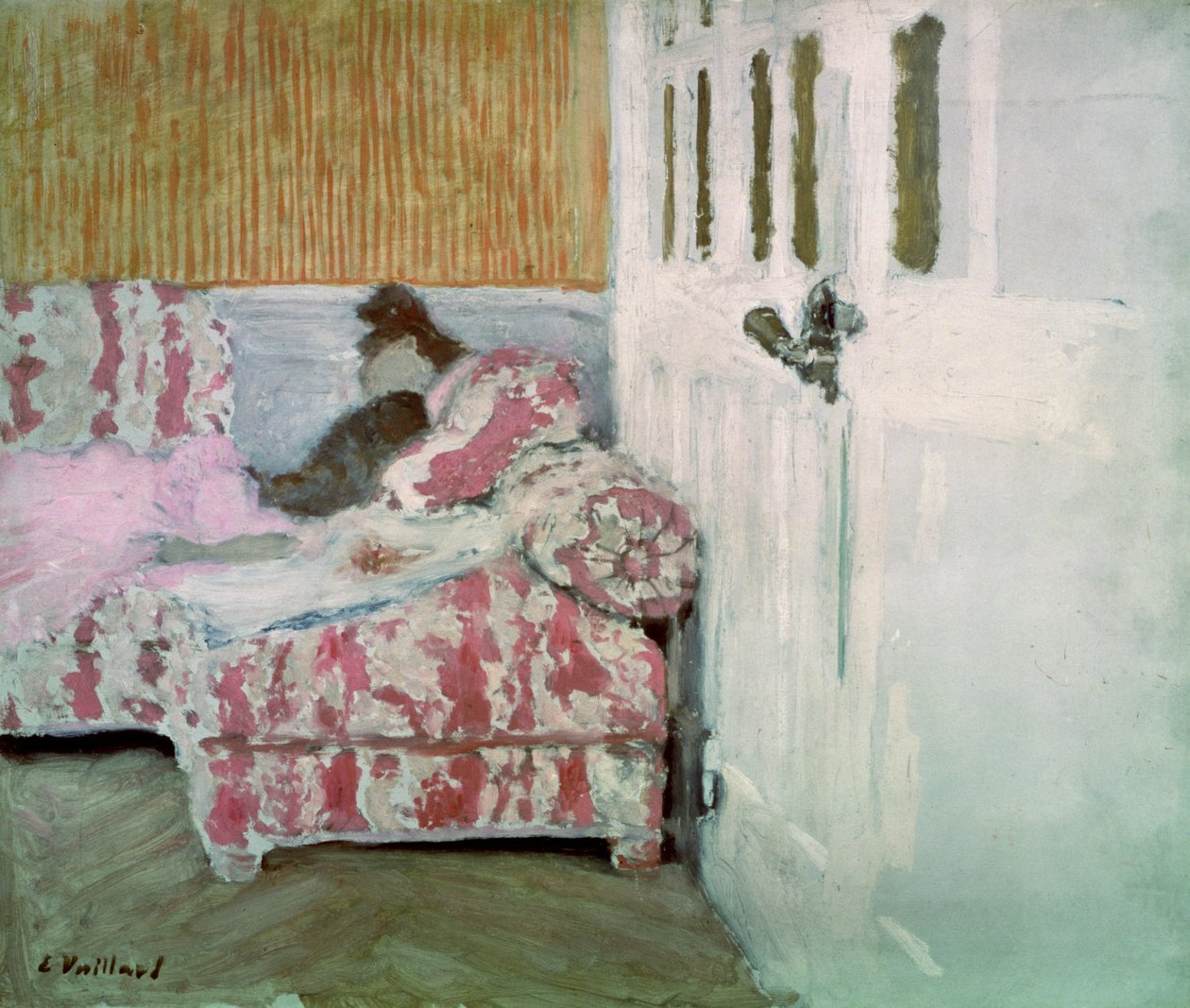 Sohvalla eli Valkoisessa huoneessa, n. 1890-1893 (öljy pahville) tekijältä Edouard Vuillard