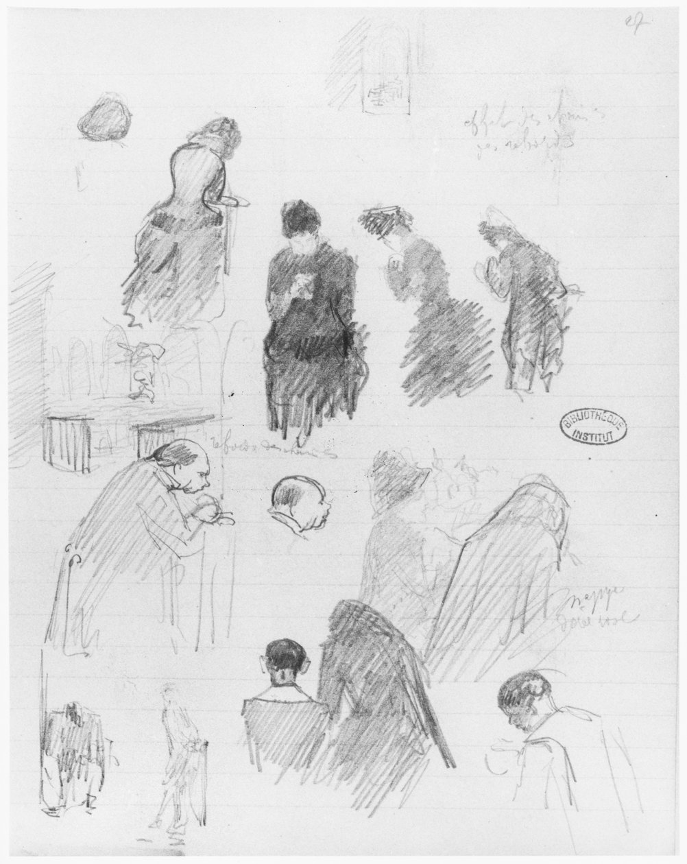 Luonnosvihkon sivu, 1890-1940 (lyijykynä vuoratulle paperille) tekijältä Edouard Vuillard