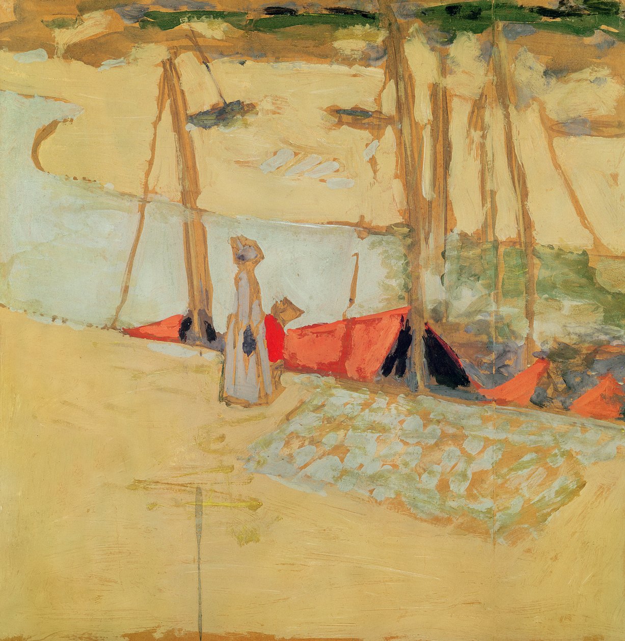 Le Pouliguenin sataman rantakatu, 1908 (temperakortti) tekijältä Edouard Vuillard
