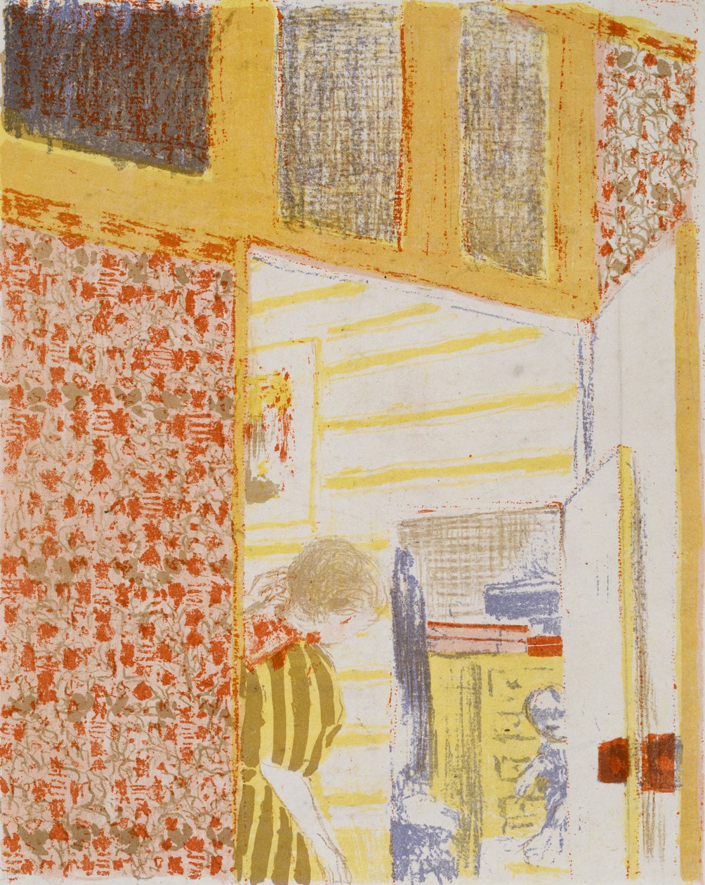 Ruususävyinen sisustus III, 1899 (värilitografia) tekijältä Edouard Vuillard