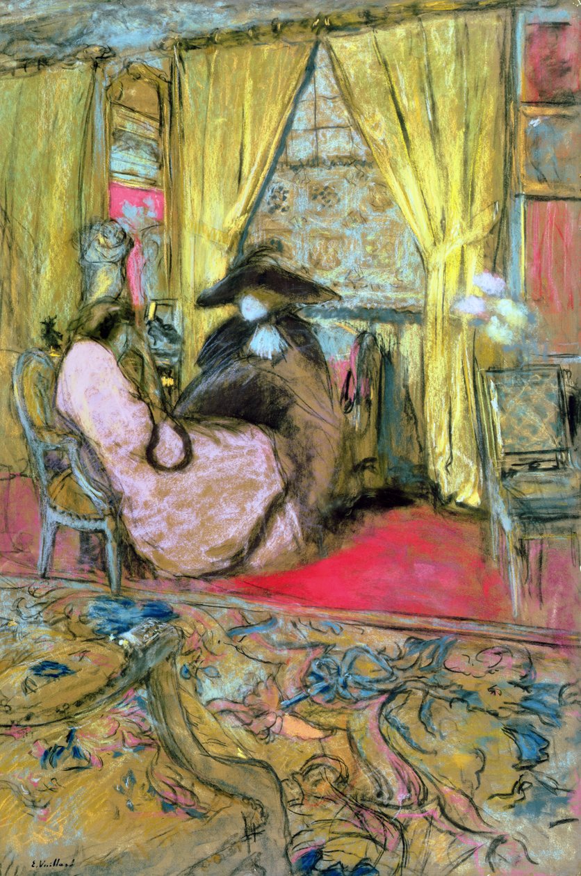 Vierailu, n. 1910 (pastelli paperille) tekijältä Edouard Vuillard