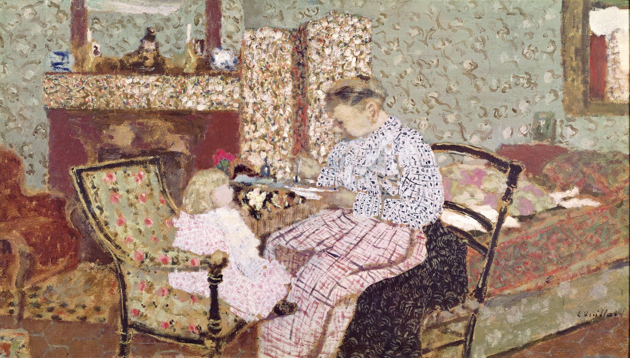 Nainen ruokkimassa lasta (Annette, Ker Xavier Rousselin tytär) 1901 (öljy kortille asennettuna paneeliin) tekijältä Edouard Vuillard