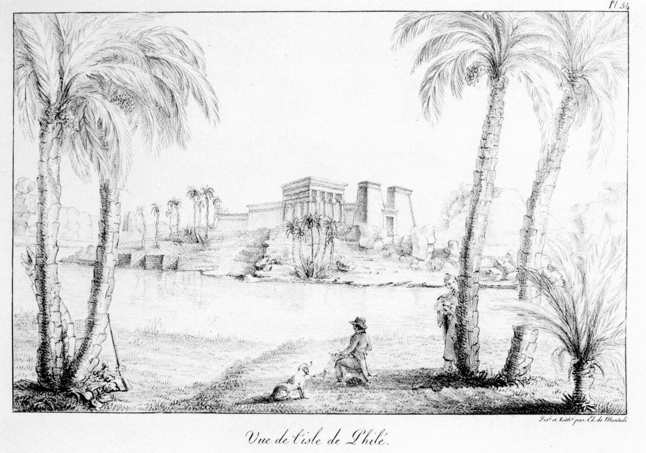 Philaen saari, taiteilijan karttojen ja näkymien kokoelmasta Amerikan, Italian, Sisilian ja Egyptin matkasta 1816-21 tekijältä Edouard de Montule