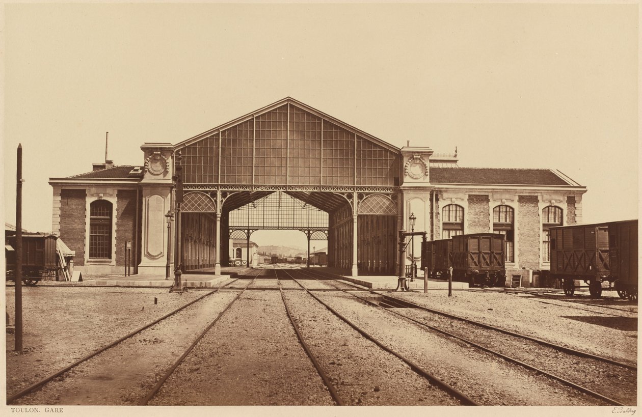 Toulon, Gare (Toulon, rautatieasema),1861 tai myöhemmin (kuva). tekijältä Edouard Denis Baldus