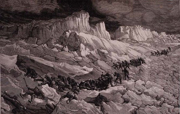 "In the Ice Floes" elokuvasta "Voyage a la Mer Polaire" tekijältä Edouard (after) Riou