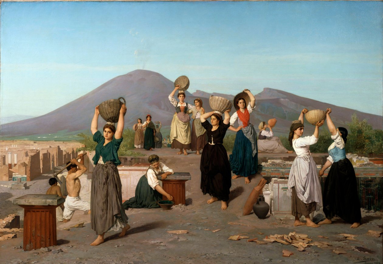 Kohtaus kaivauksista Pompejissa Edouard Sainin (1830-1910) maalaus 1865 su. 1,2 x 1,72 m Pariisi, musee d