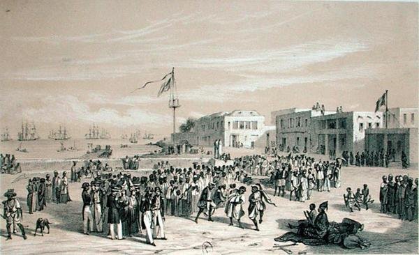 Hallituksen aukio, Goree Island, Senegal, noin 1840 (litho) tekijältä Edouard Auguste Nousveaux
