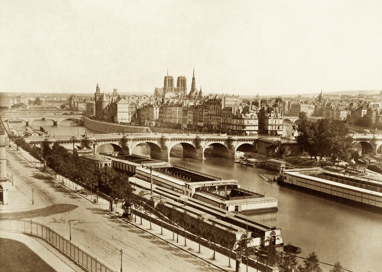 Seine silloineen, takana Notre-Dame de Paris tekijältä Édouard Baldus