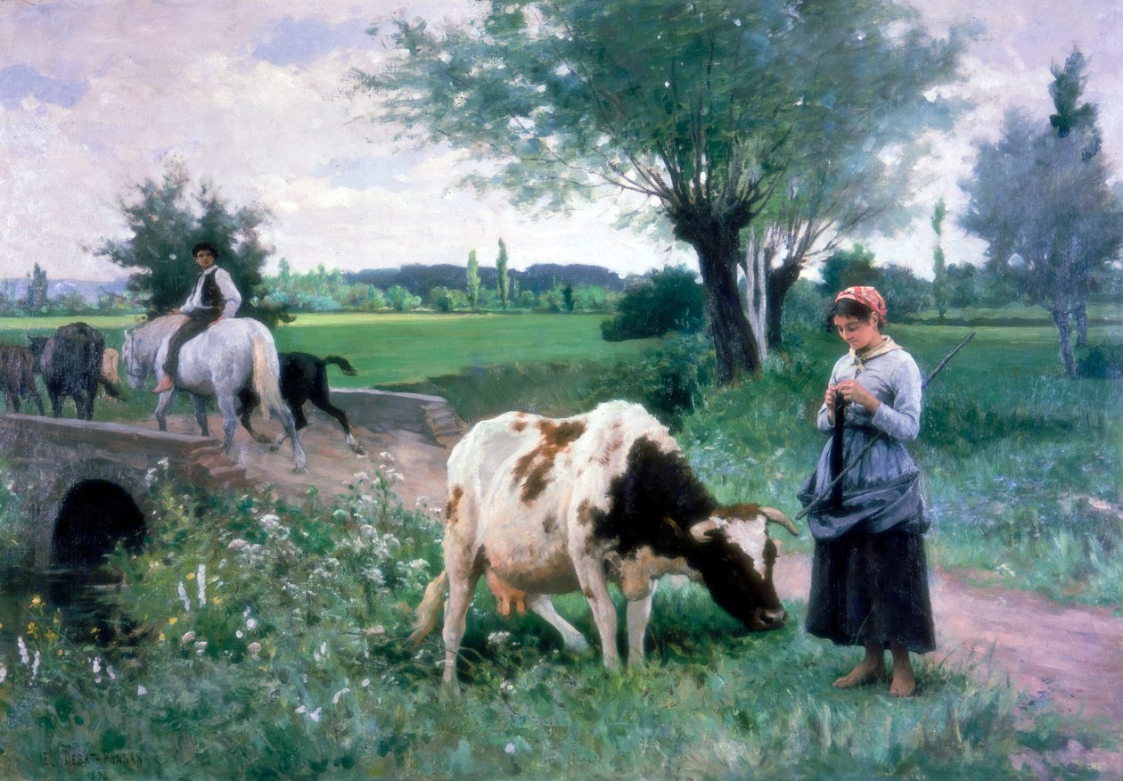"Hyvin vartioitu lehmä", 1890 tekijältä Edouard Bernard Debat Ponsan