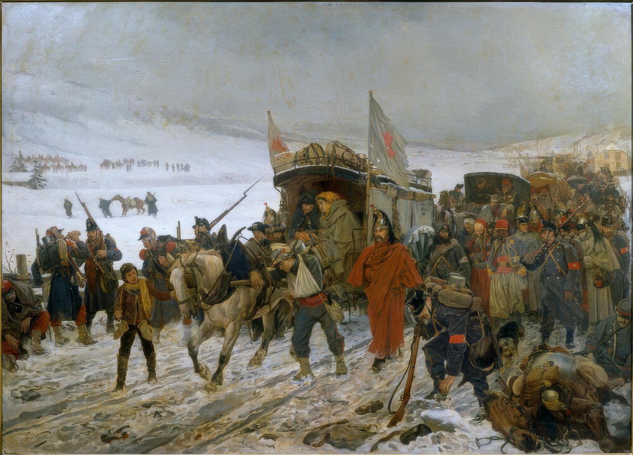 Sveitsiläinen ambulanssi lähellä kohdetta Les Verrières tekijältä Edouard Castres