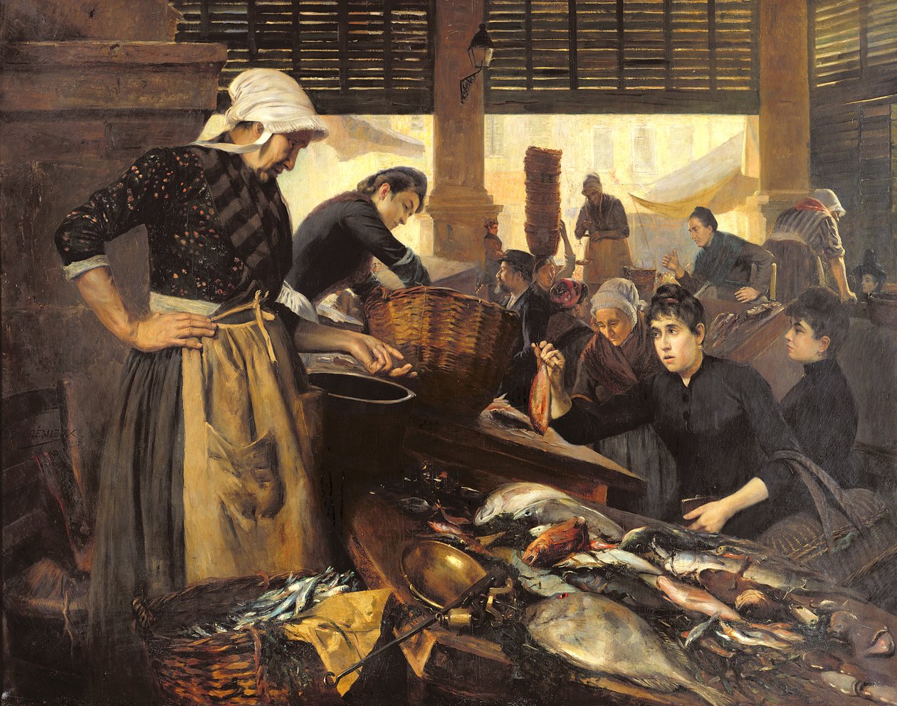 Kalamarkkinat Halle Delacroixissa, 1889 tekijältä Edouard Cremieux