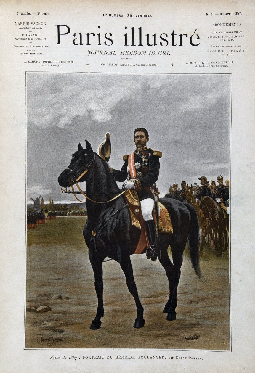 Ratsastusmuotokuva kenraali Georges Boulangerista (1837-1891), poliitikosta "Edouard Debat Ponsanin (Debat-Ponsan) jälkeen tekijältä Edouard Debat Ponsan