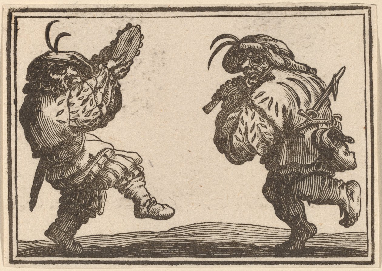 Tanssijat huilun ja tamburiinin kanssa tekijältä Edouard Eckman after Jacques Callot