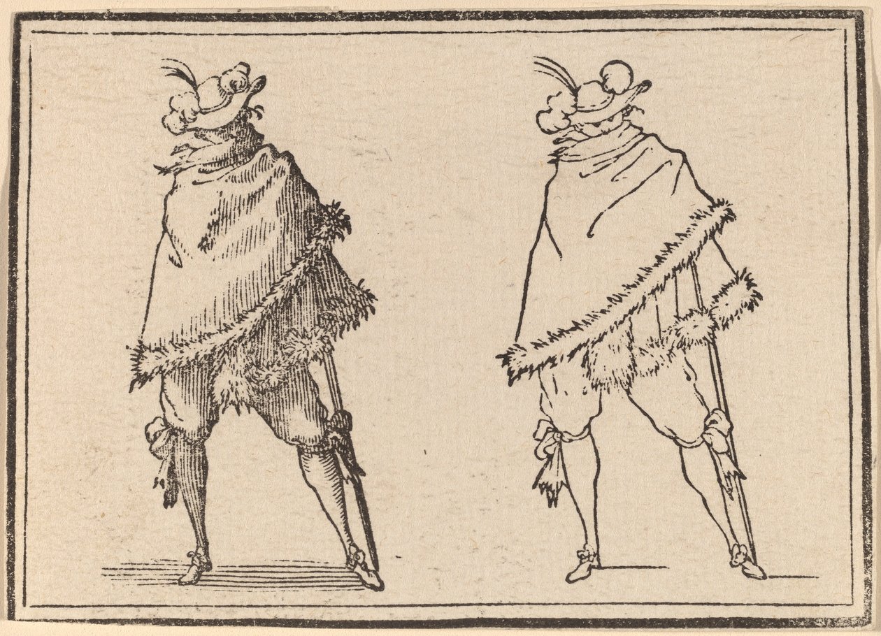 Gentleman kääritty vaippaansa tekijältä Edouard Eckman after Jacques Callot