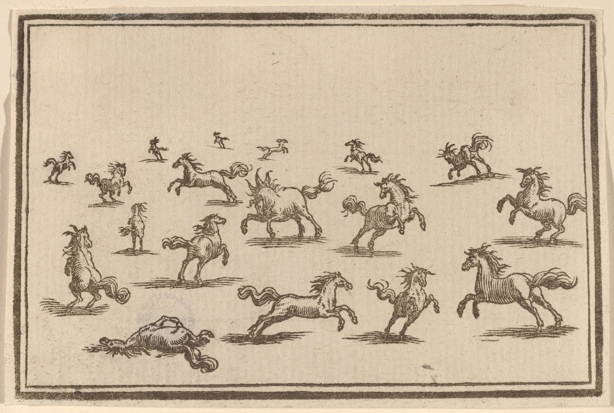 Hevoset Juoksemassa tekijältä Edouard Eckman after Jacques Callot