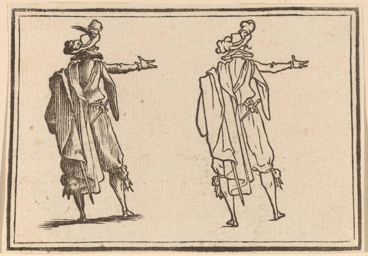 Mies takaa katsottuna oikea käsi ojennettuna tekijältä Edouard Eckman after Jacques Callot