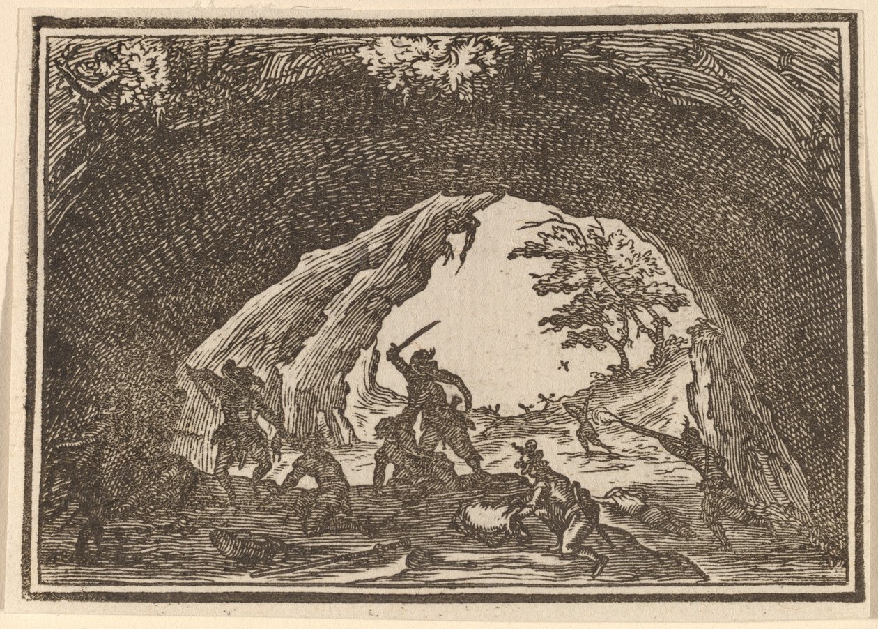 Ryöstöihin hyökkäävät sotilaat tekijältä Edouard Eckman after Jacques Callot