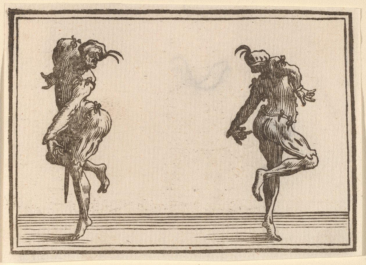 Kaksi Pantaloonia tanssivat tekijältä Edouard Eckman after Jacques Callot