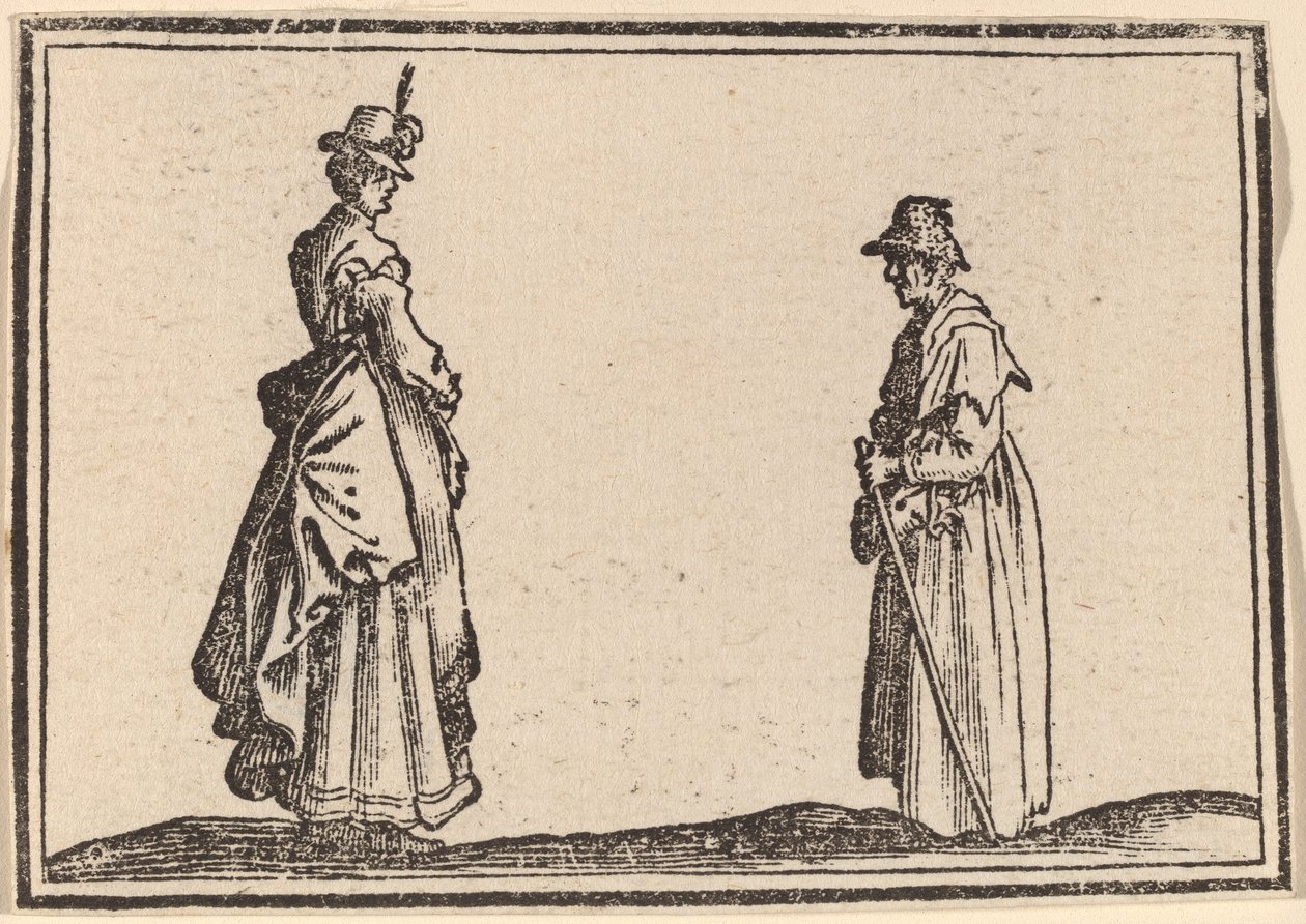 Kaksi naista profiilissa tekijältä Edouard Eckman after Jacques Callot