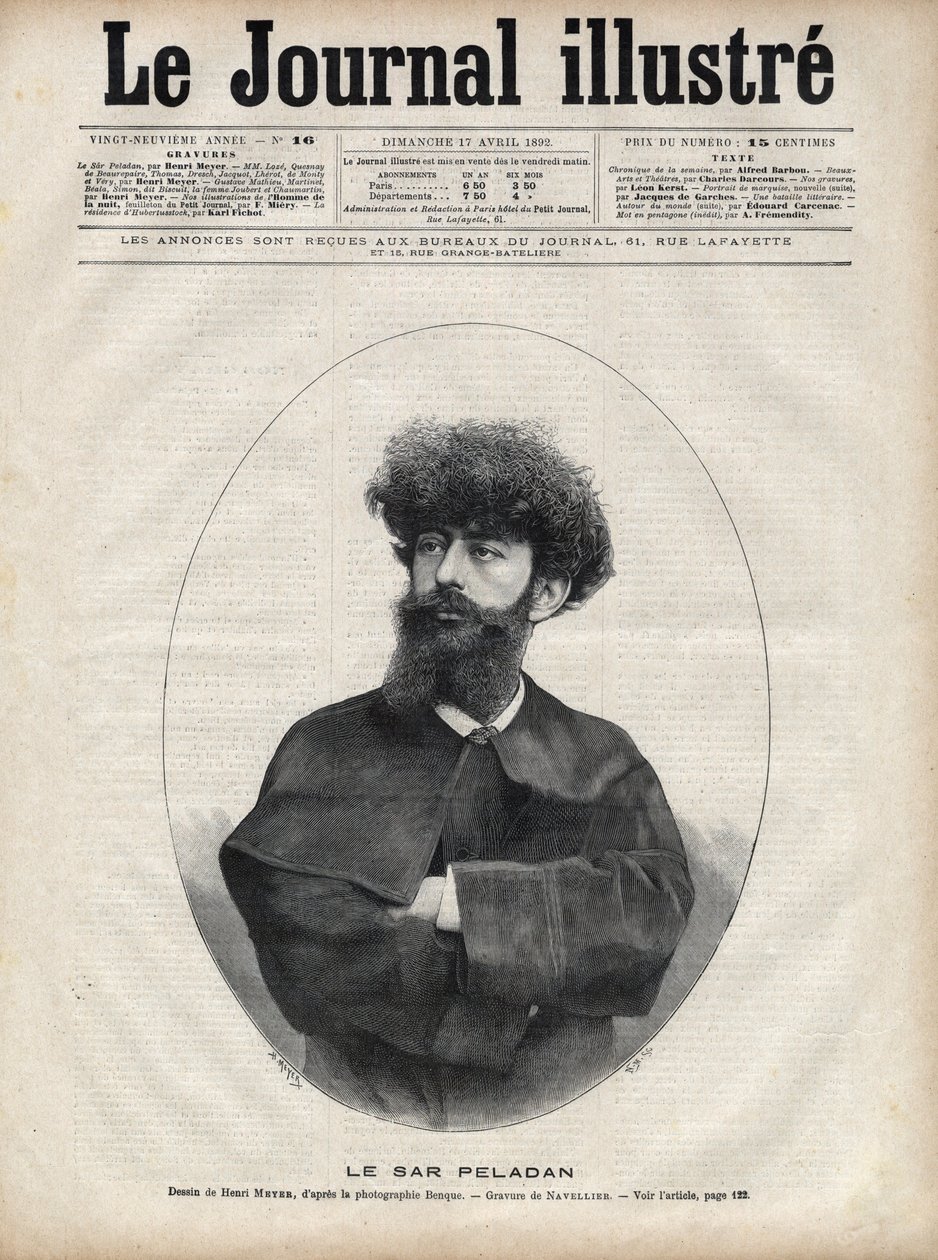Sar Merodack Josephin Peladan, ranskalaisen kirjailijan ja okkultistin Josephin Peladanin (1858-1918) salanimi - Navellierin kaiverrus "The Illustrous Journal" -julkaisussa 1892 tekijältä Edouard Felicien Eugene Navellier