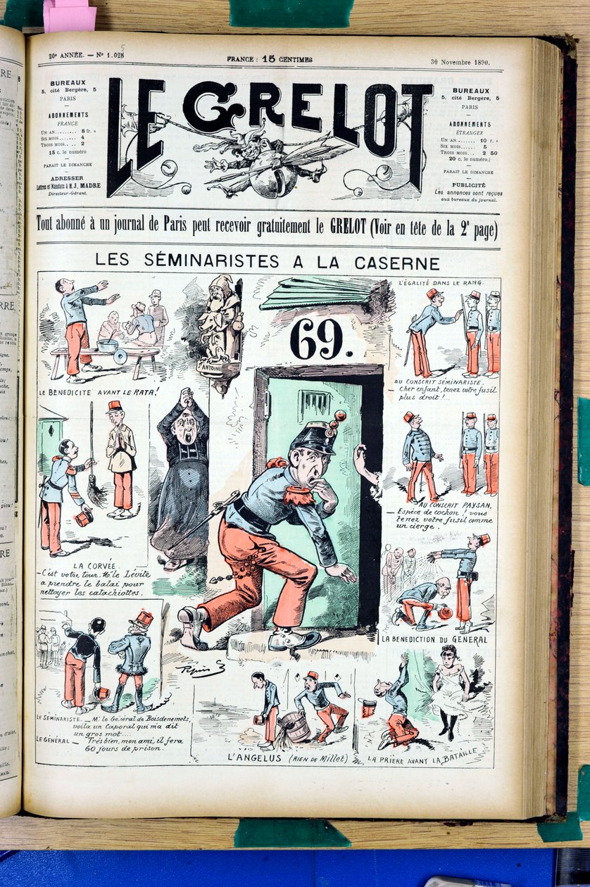 Kansi "" Le Grelot"", numero 1025, satiirinen väreissä tekijältä Edouard Guillaumin Pepin