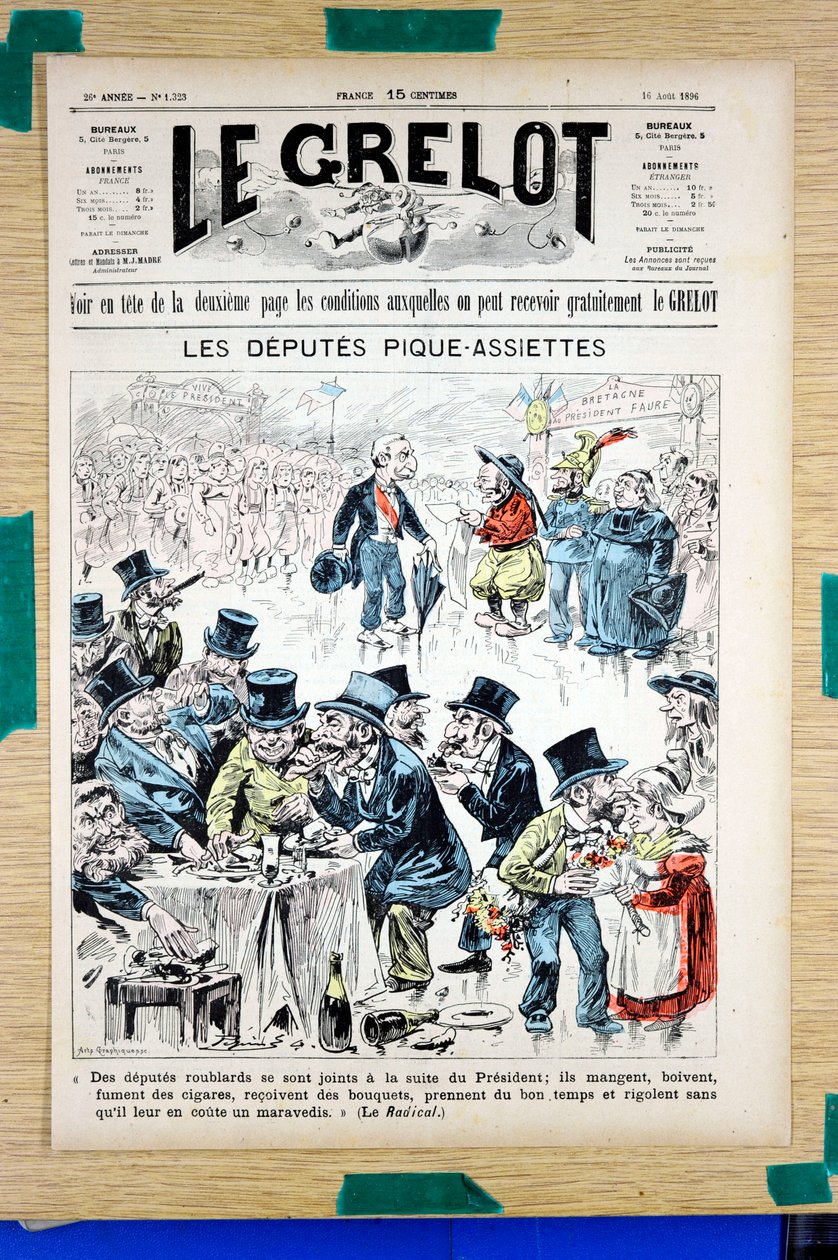 Kansi "" Le Grelot"", numero 1323, satiirinen väreissä tekijältä Edouard Guillaumin Pepin