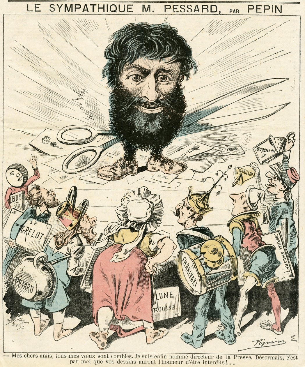Kansi "" Le Grelot"", numero 356, satiirinen väreissä tekijältä Edouard Guillaumin Pepin