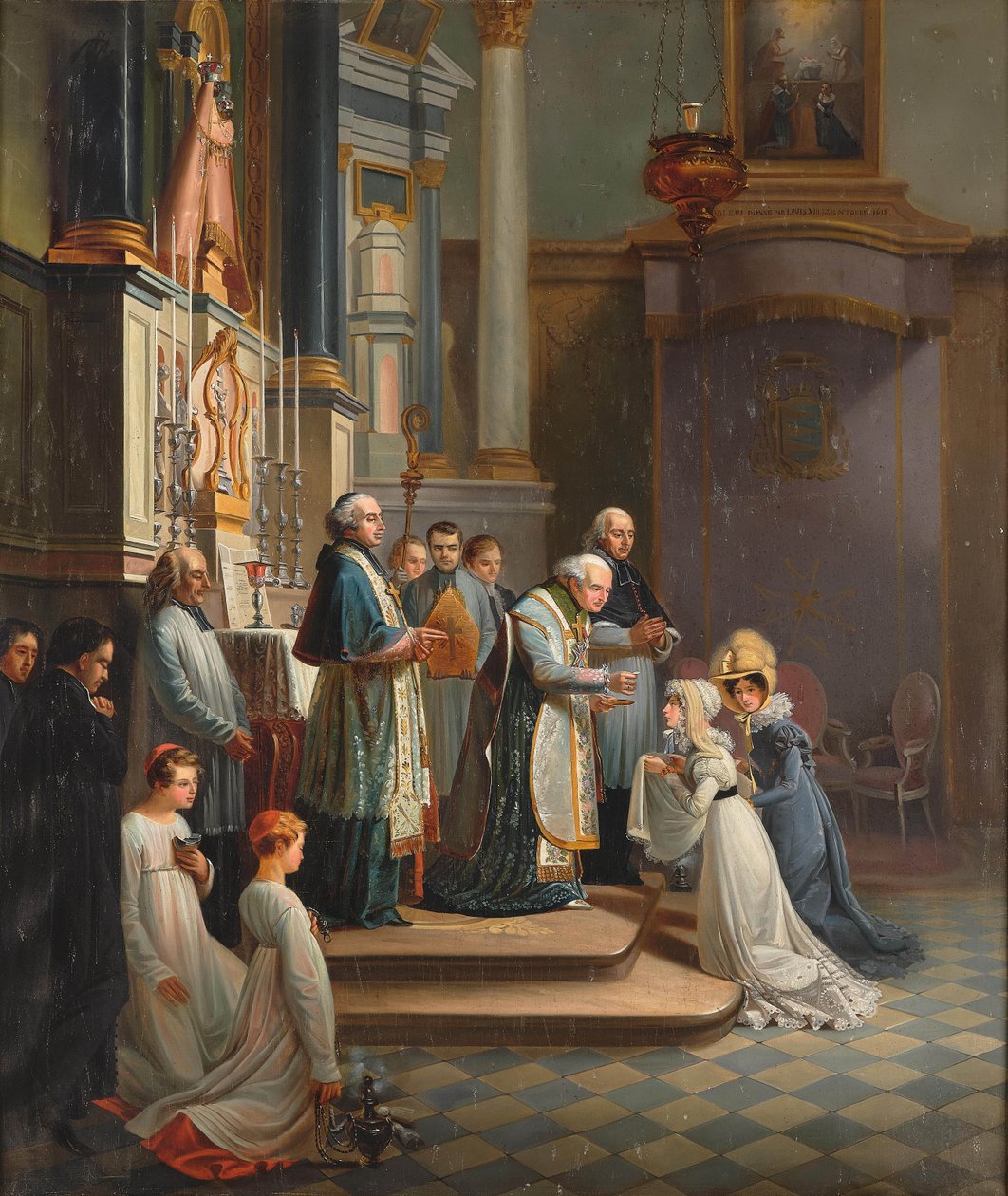 Berryn herttuattaren vierailu Notre Dame de Liessen kirkossa huhtikuussa 1819. tekijältä Édouard Henri Théophile Pingret