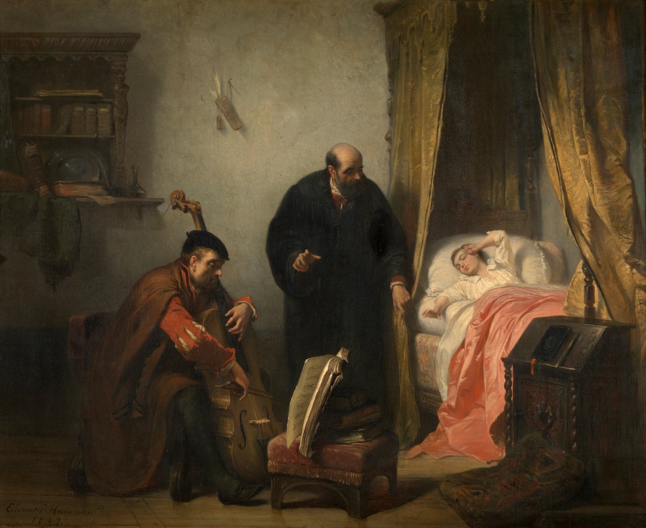 Michel Montaignen herääminen (öljy paneelissa) tekijältä Edouard Jean Conrad Hamman