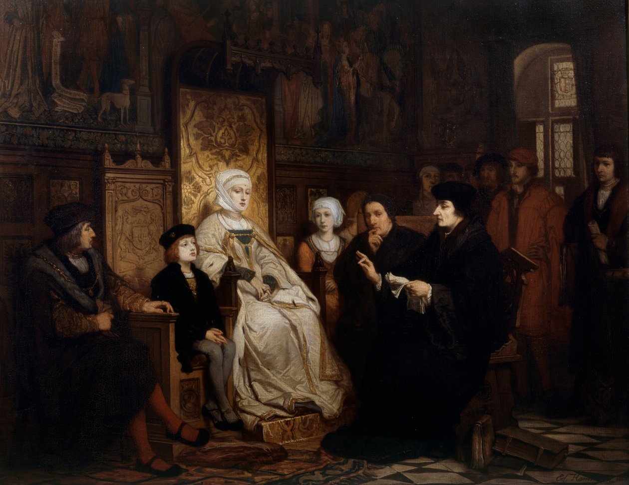 Kaarle V:n lapsuus, Erasmus-lukeminen Brysselissä vuonna 1511 Erasmus Rotterdamlainen (Desiderius Erasmus Roterdamus tekijältä Edouard Jean Conrad Hamman