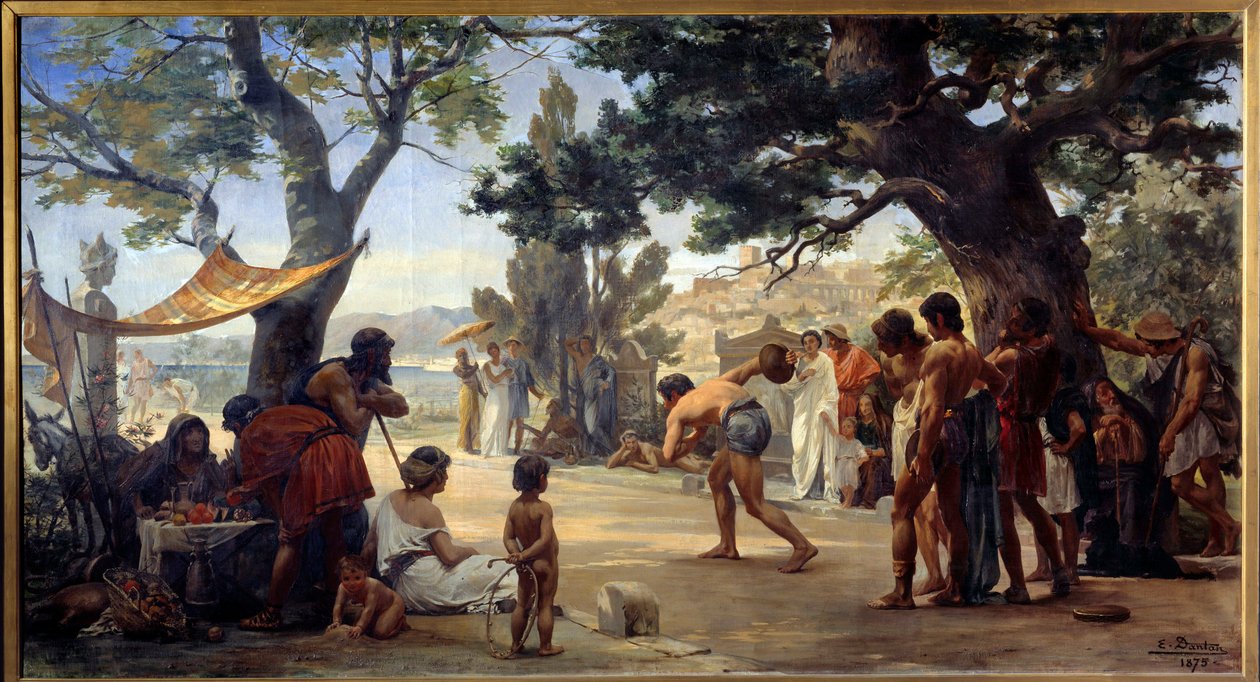 Kreikkalainen antiikki: "" Levypeli"" (diskobolus) maalaus, kirjoittanut Joseph Dantan (1848-1897) 1875 Rouen, Museum of Fine Arts tekijältä Edouard Joseph Dantan
