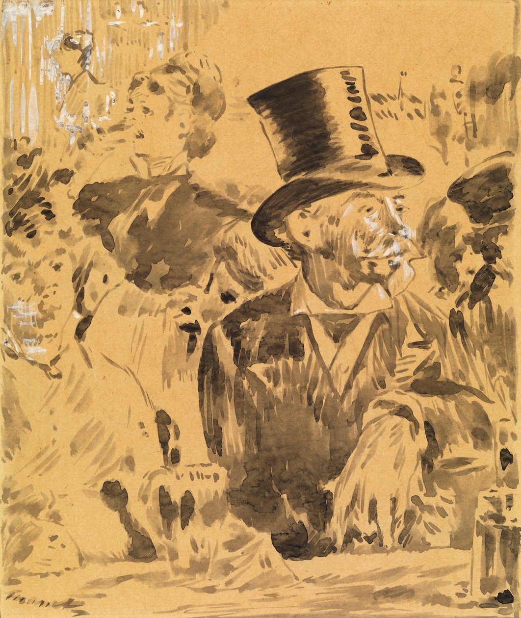 Cafessa, n. 1880 (pesu ja kiinalainen valkoinen paperilla) tekijältä Édouard Manet
