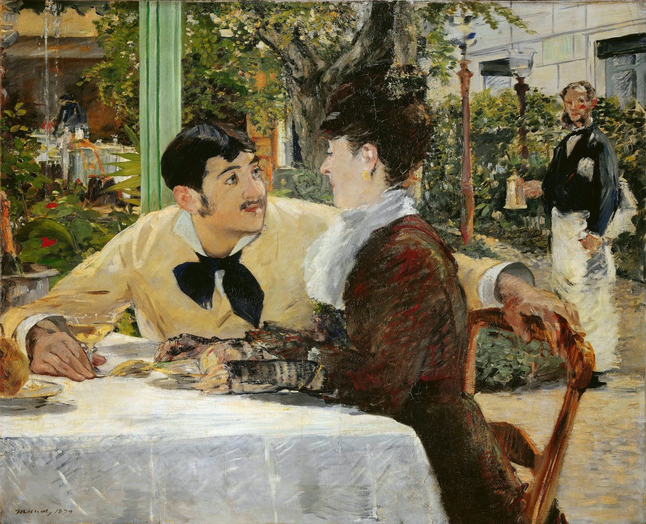 Père Lathuille -ravintolassa Chez le Père Lathuillessa, ulkona, 1879. tekijältä Édouard Manet