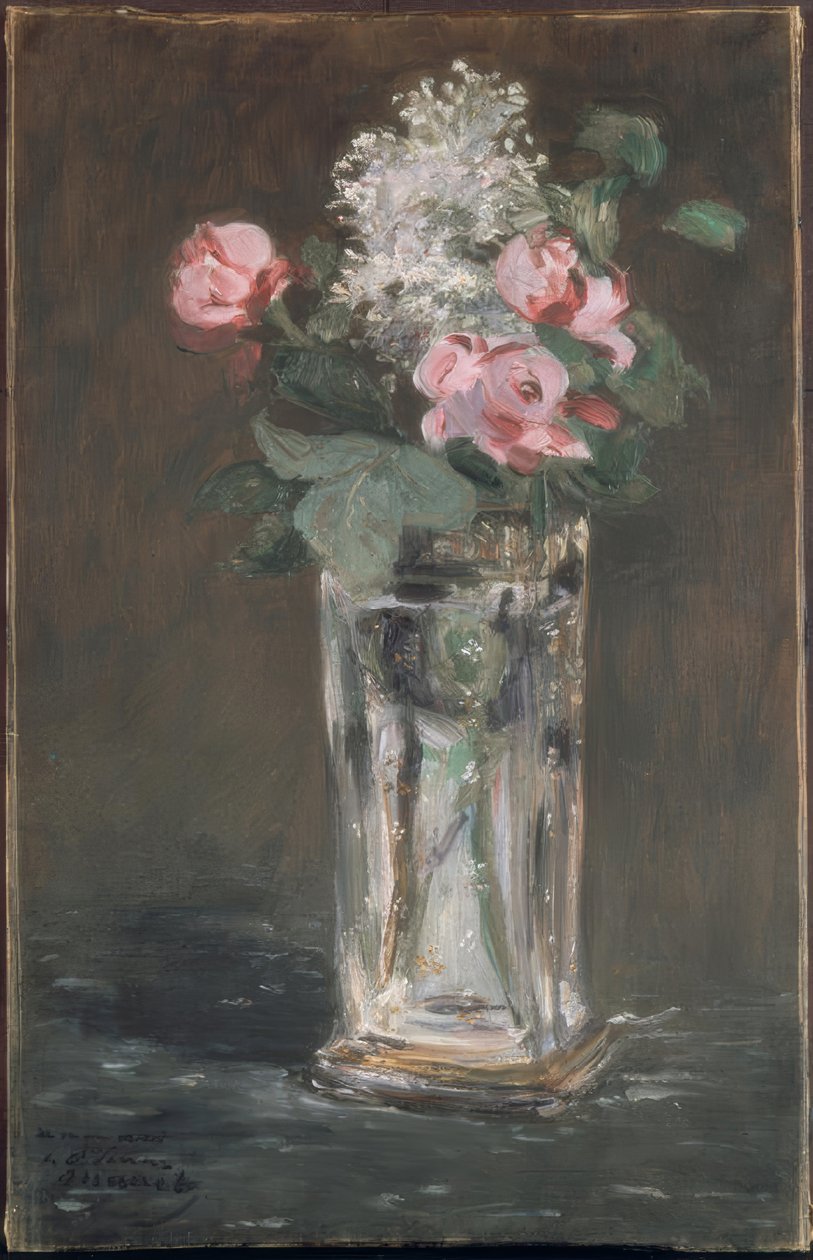 Kukkia kristallimaljakossa tekijältä Édouard Manet