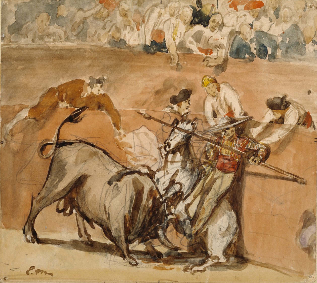 Bullfight, 1865 (watercolour over graphite)finn tekijältä Édouard Manet