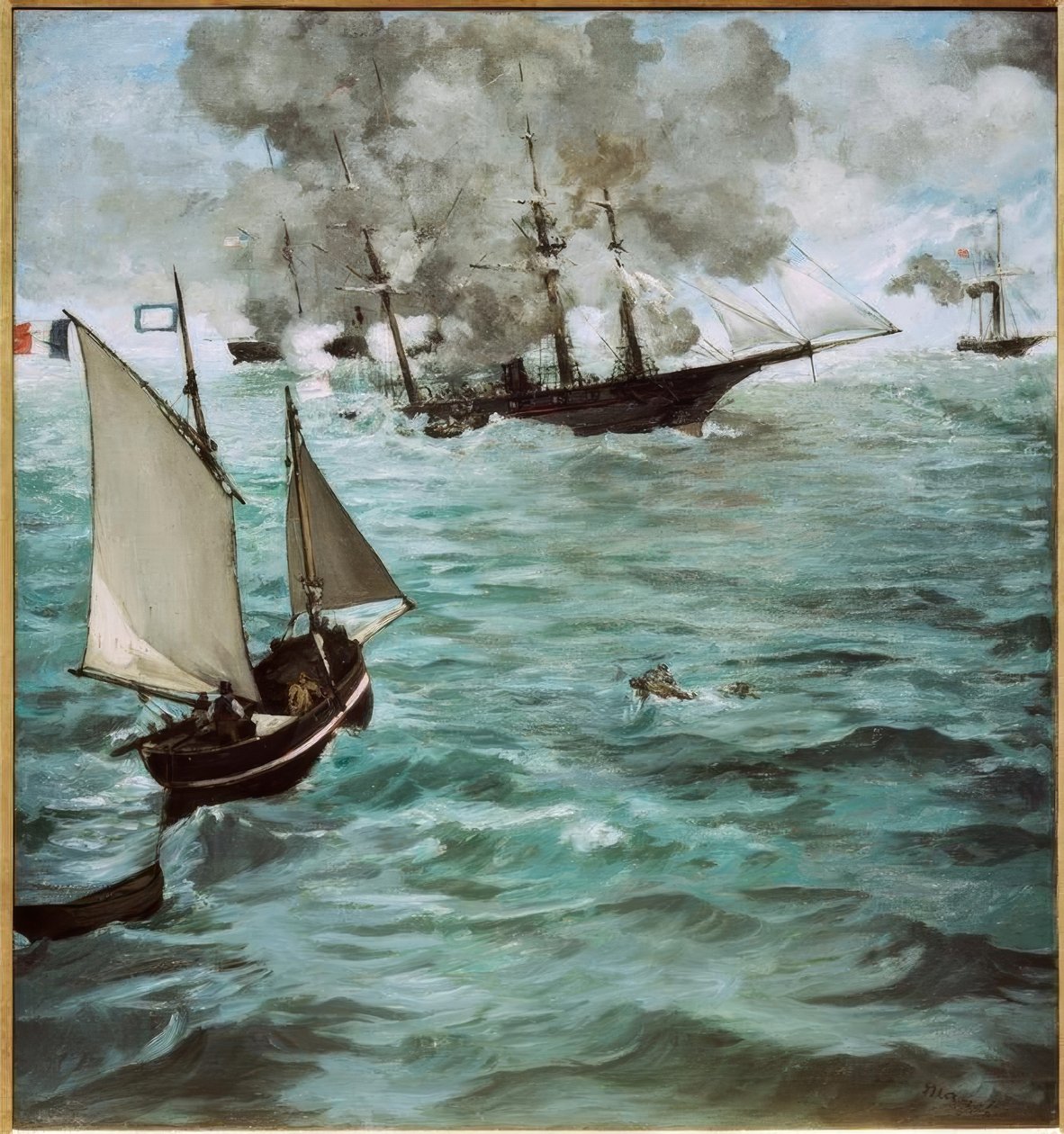 Die Schlacht zwischen der U.S.S. Kearsarge und der C.S.S. Alabama tekijältä Édouard Manet