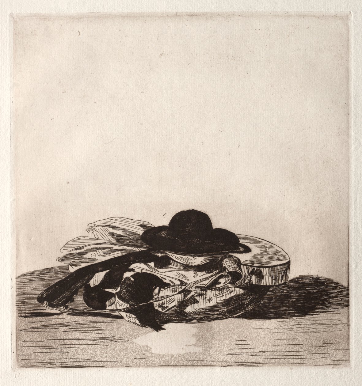 Etsausversion etukappale: Hattu ja kitara tekijältä Édouard Manet
