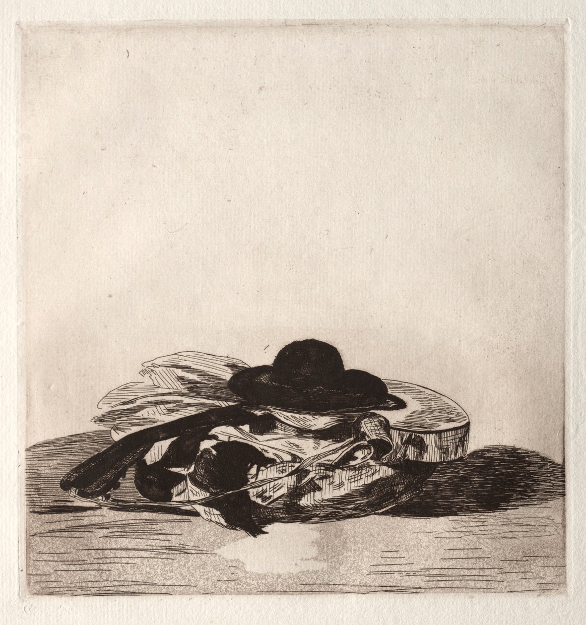Etsauspainoksen etukappale: Hattu ja kitara, 1862. tekijältä Édouard Manet