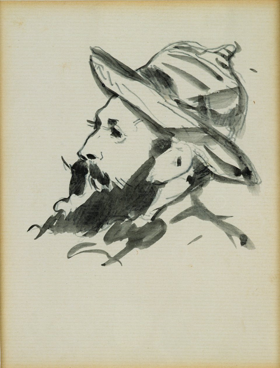 Miehen pää (Claude Monet) 1874 (kynä ja mustepesu paperille) tekijältä Édouard Manet
