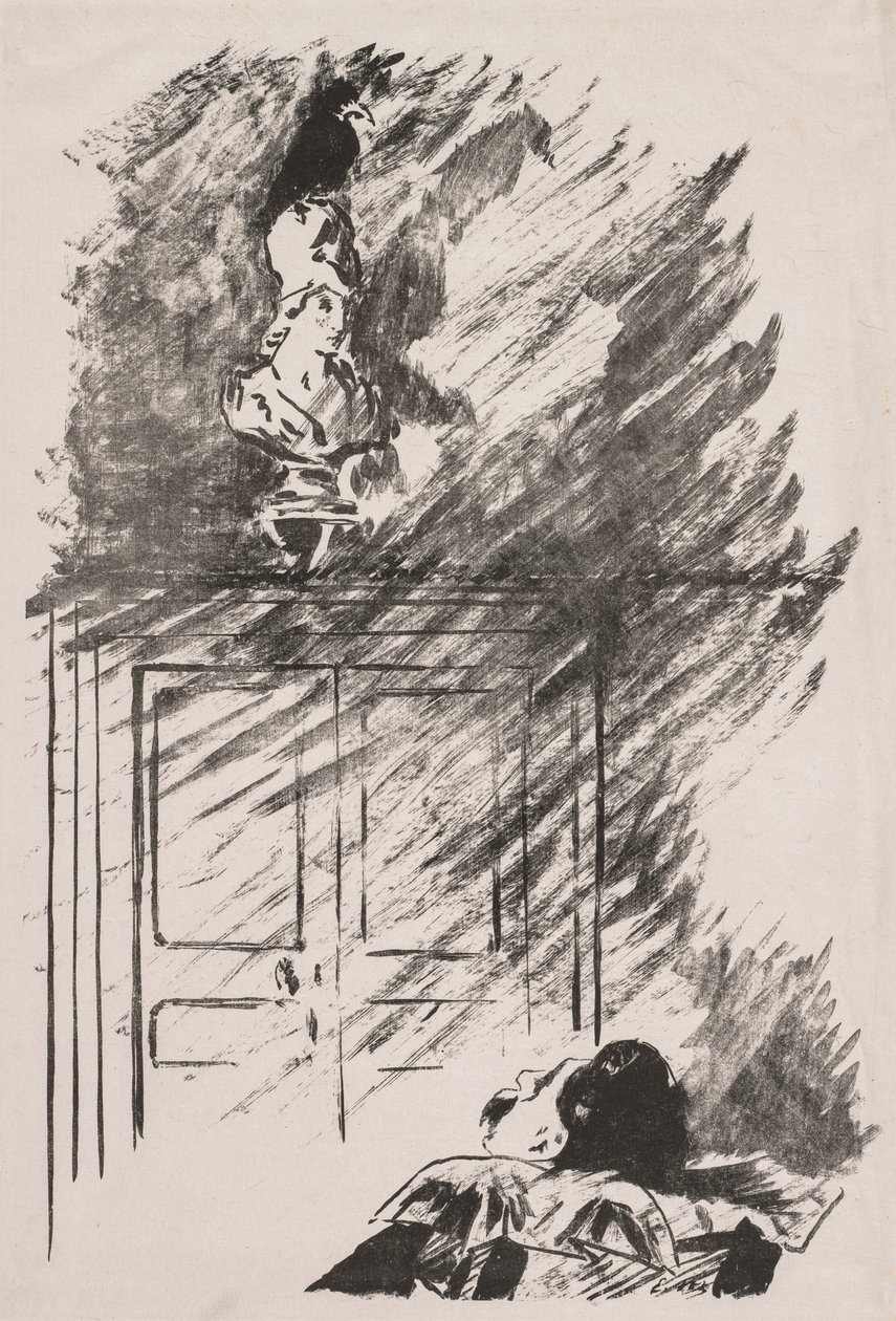 Edgar Allan Poen kuvitus Korppiin tekijältä Édouard Manet