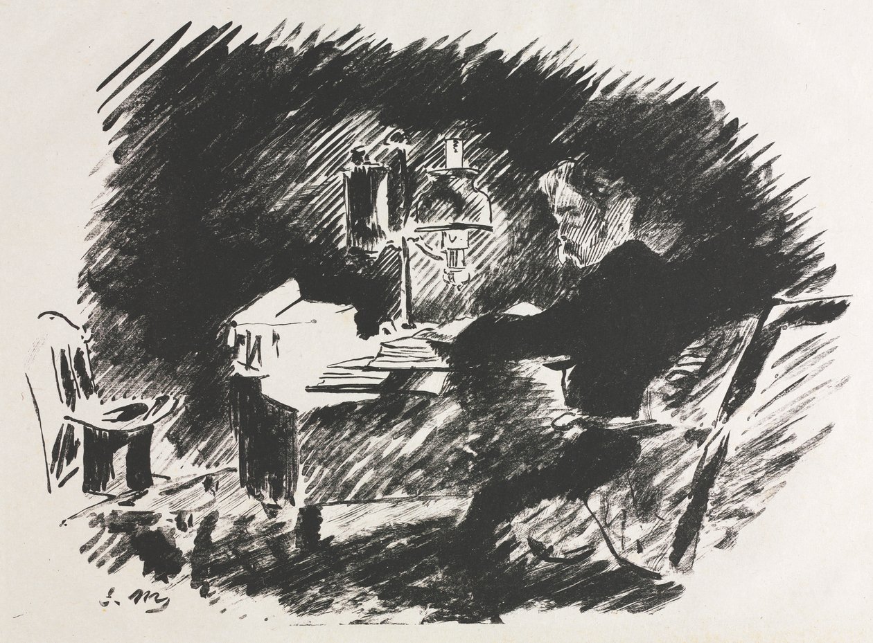 Edgar Allan Poen kuvitus Korppiin. tekijältä Édouard Manet