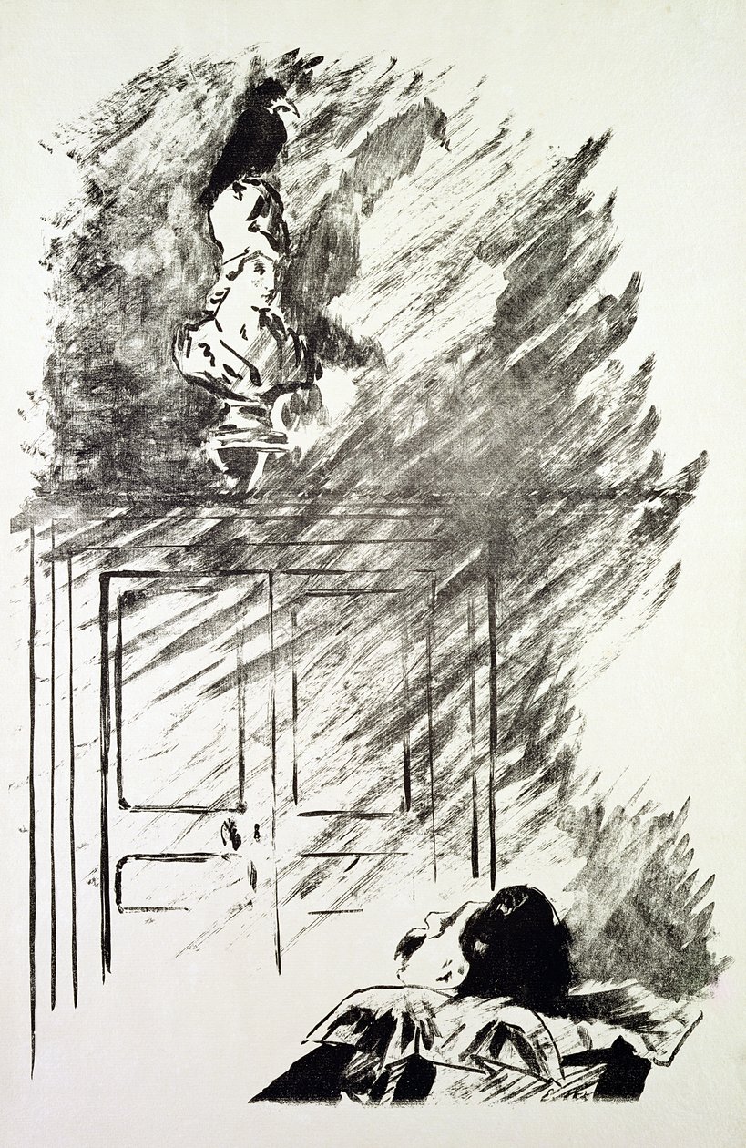 Kuvitus "Korppi", kirjoittanut Edgar Allen Poe tekijältä Édouard Manet