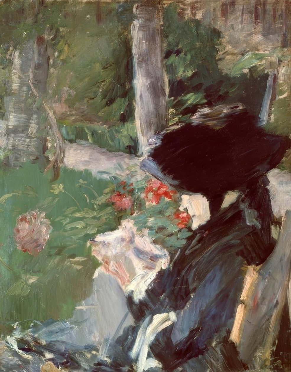 Rouva Manet pelkkä Bellevuen puutarhassa - tekijältä Édouard Manet