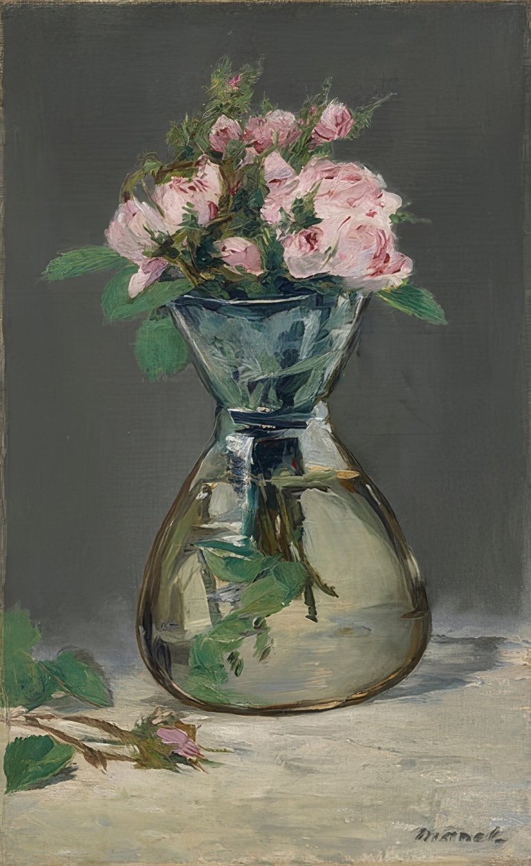 Sammaleen ruusut maljakossa. 1882 tekijältä Édouard Manet