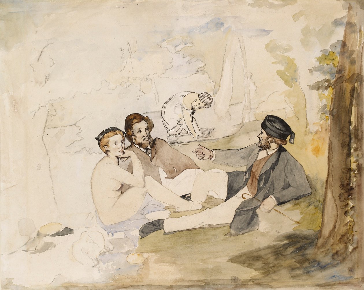 Piknik puulounaalla nurmikolla, 1862-1863. tekijältä Édouard Manet