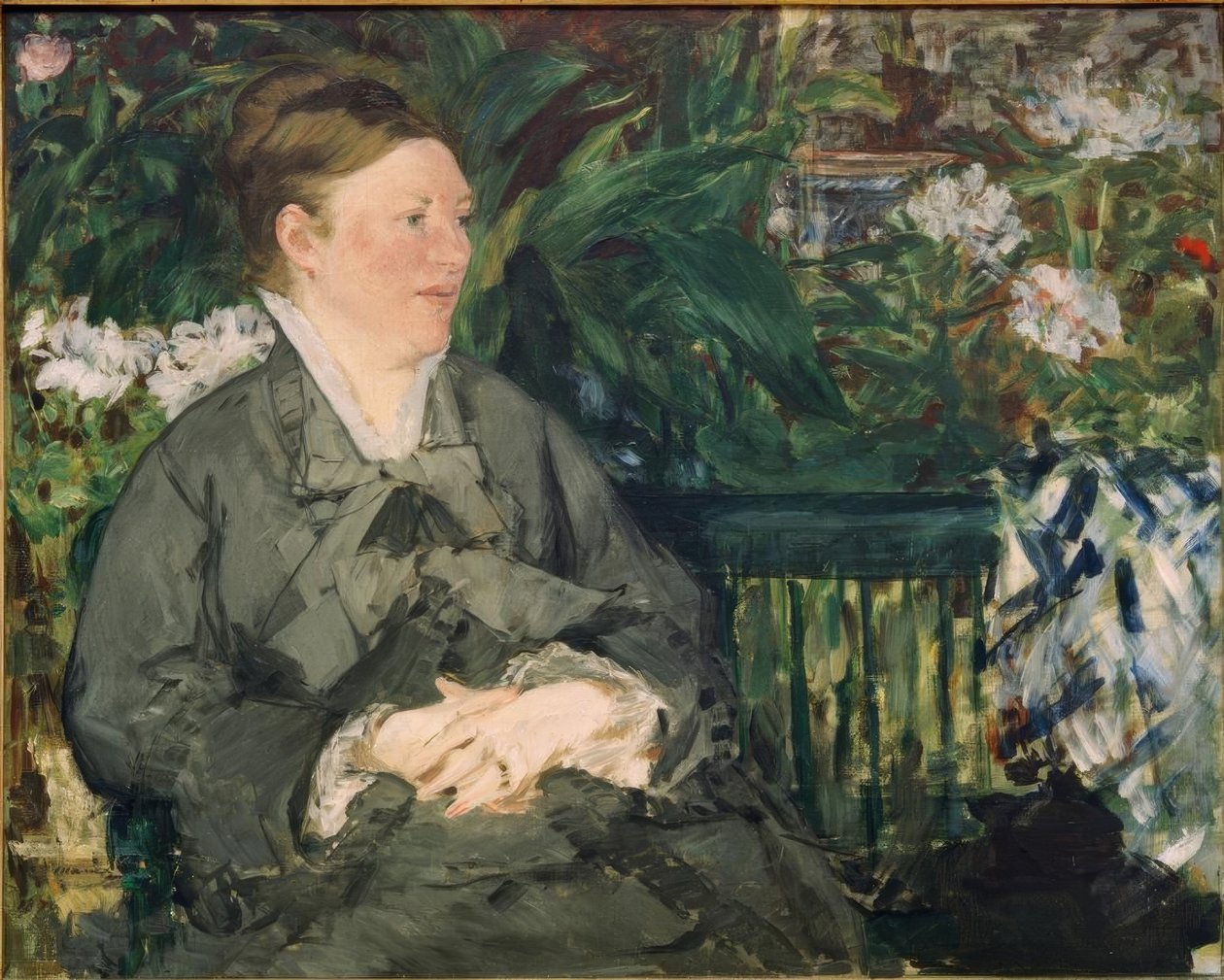 Madame Manetin muotokuva kasvihuoneessa tekijältä Édouard Manet