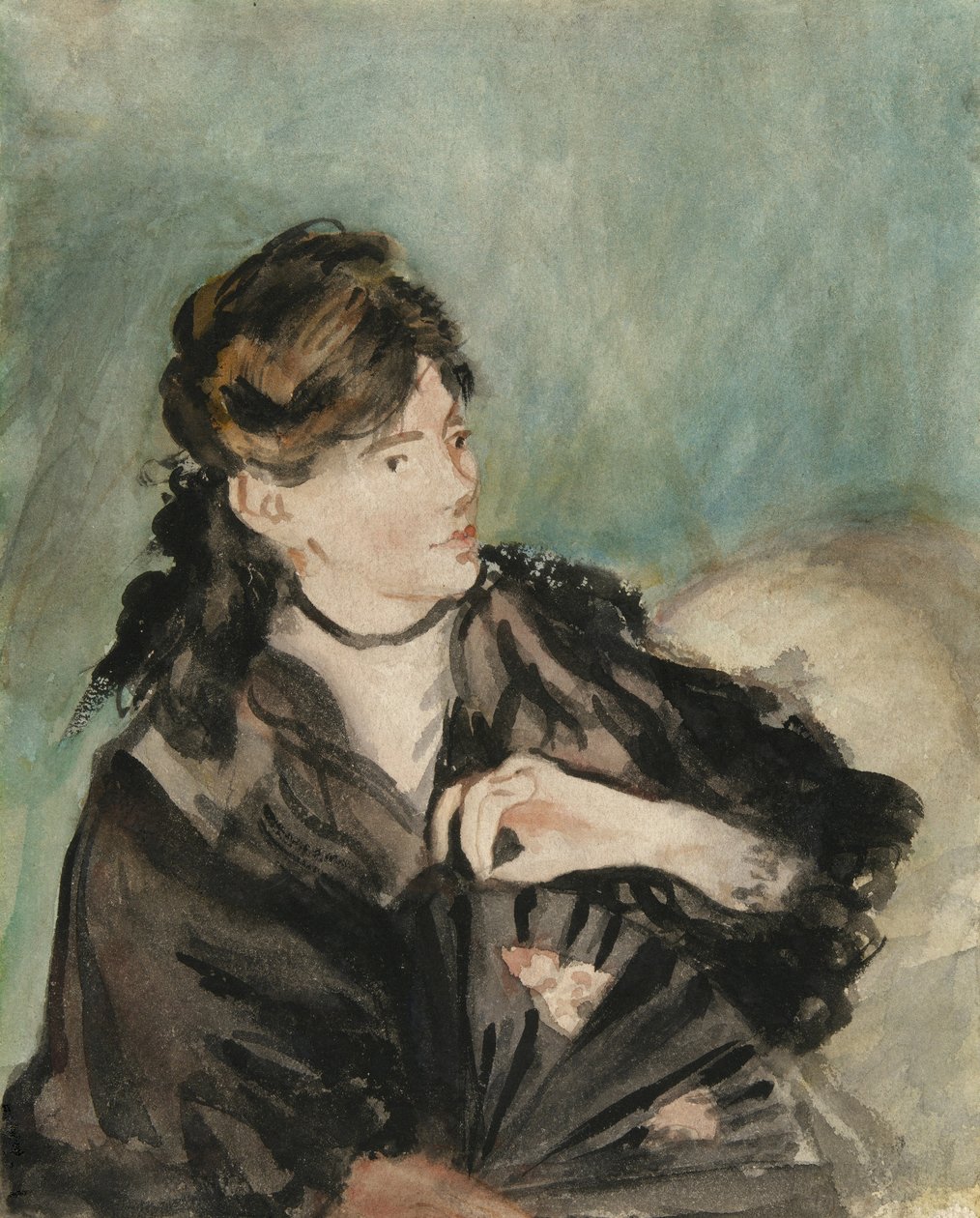 Berthe Morisotin muotokuva, 1873-74 tekijältä Édouard Manet