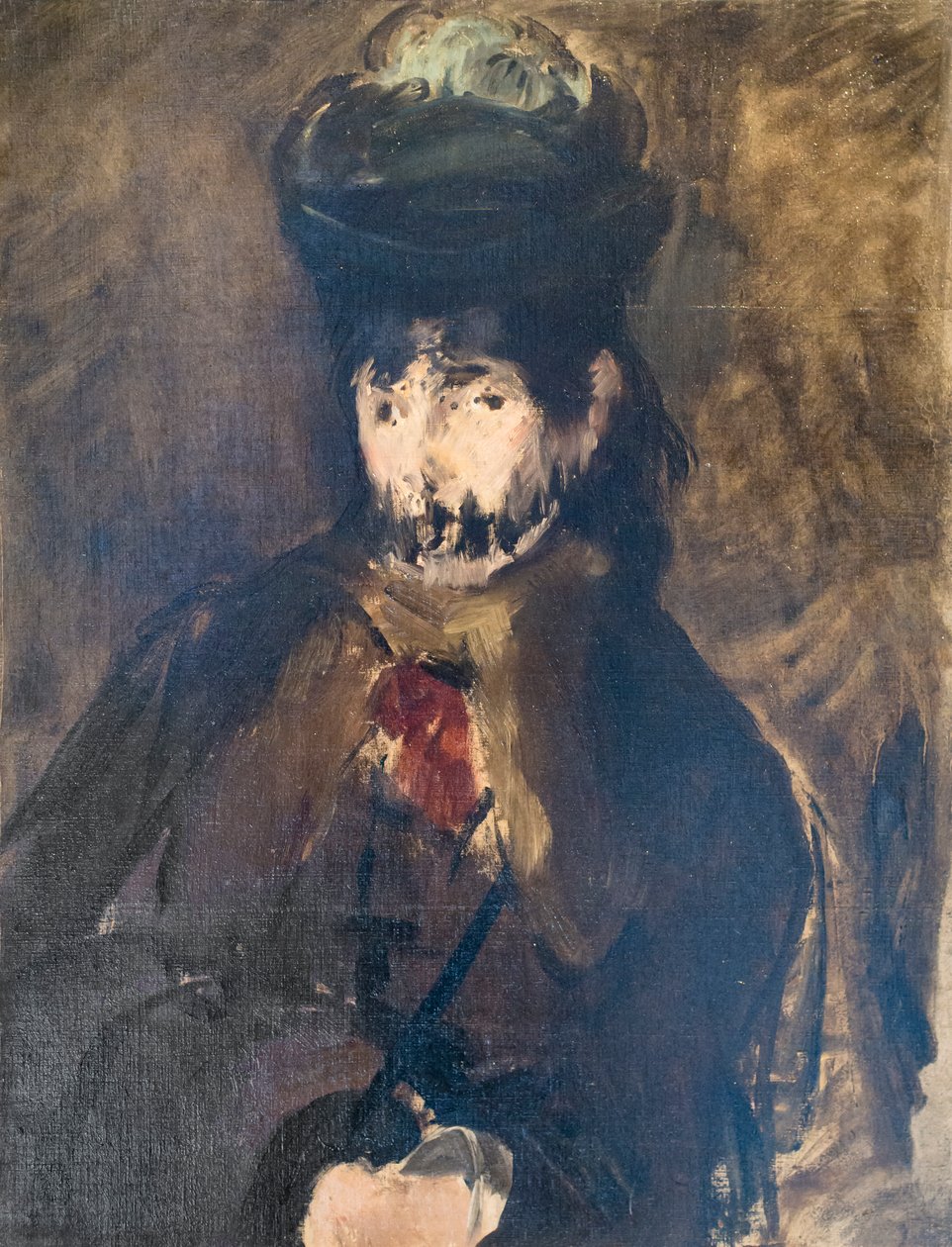 Berthe Morisotin muotokuva hunnussa, n. 1872 (öljy kankaalle) tekijältä Édouard Manet