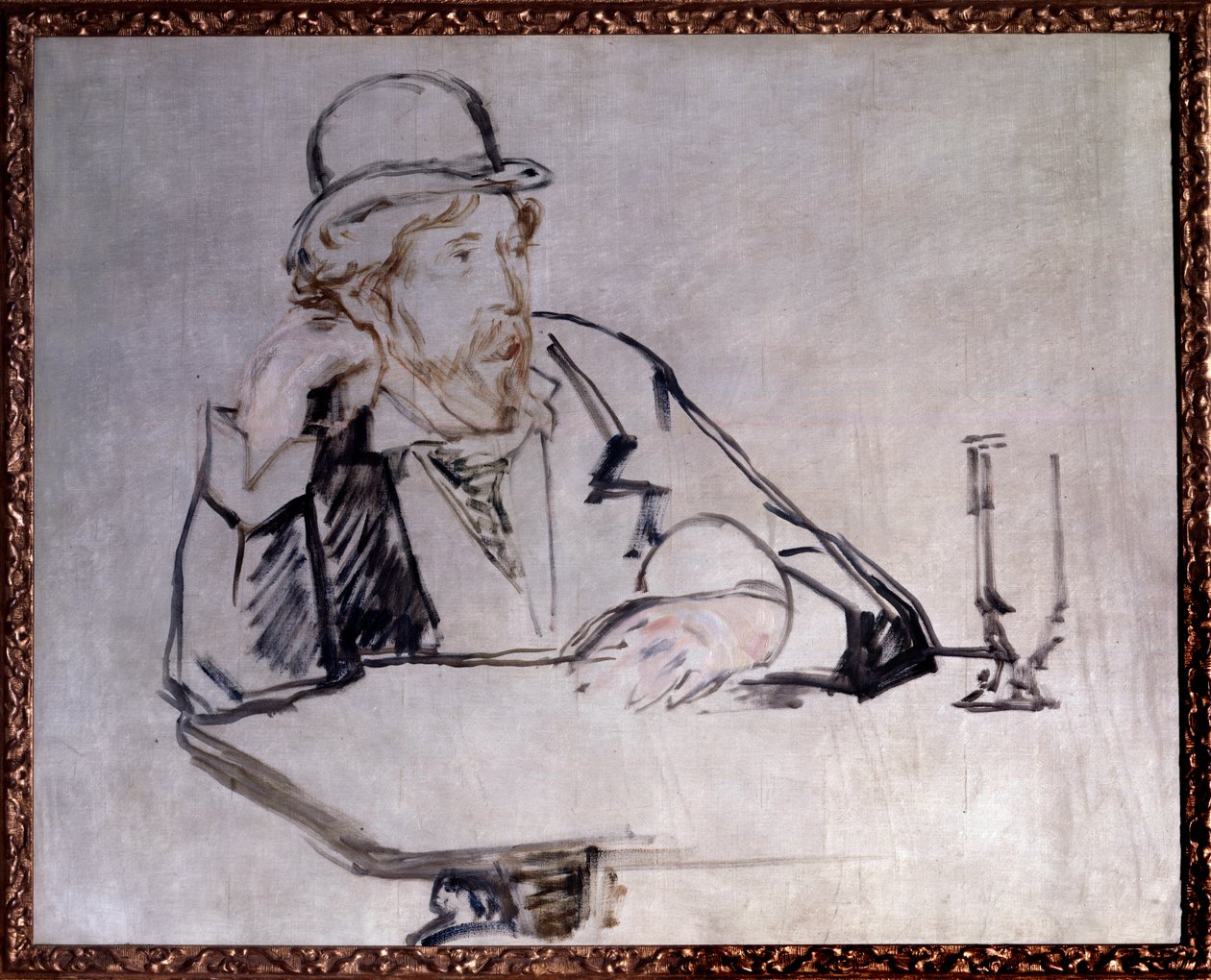 Irlantilaisen kirjailijan Georges Mooren (1852-1933) muotokuva Edouard Manetin (1832-1883) Cafe Drawingissa 1879 New Yorkissa. Modernin taiteen museo tekijältä Édouard Manet
